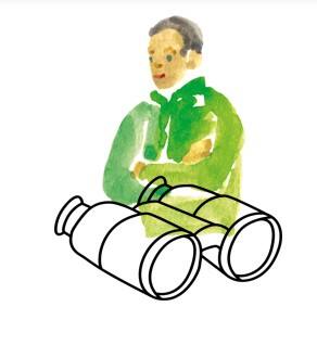 ilustrácia postava a dalekohlad