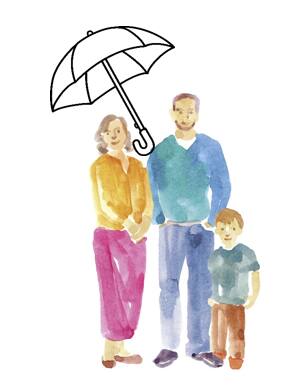 ilustračný obrázok rodiny s dáždnikom
